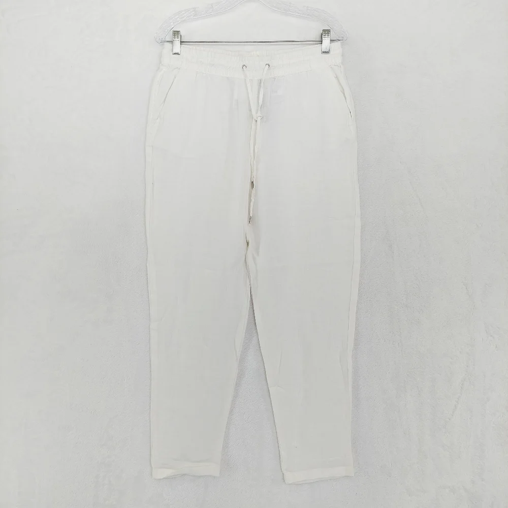 H&M White Linen High Rise Pajama Pants 5075